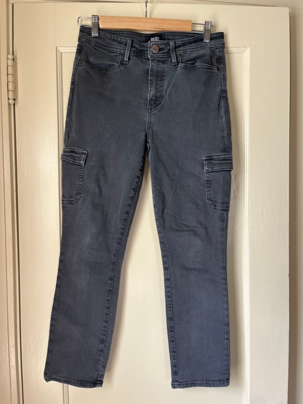 PAIGE Dark Gray Ankle Cargo Jeans